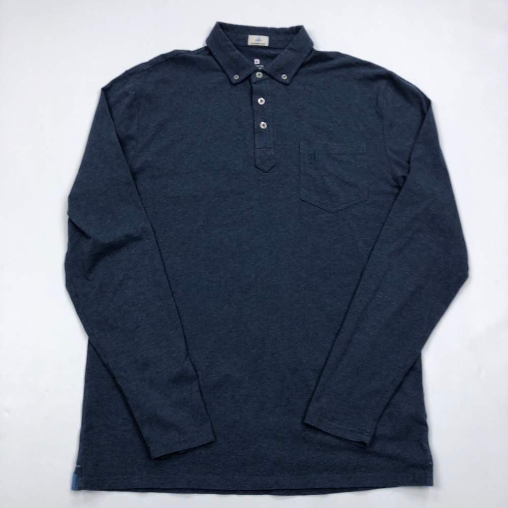 Johnnie-O Hangin Out Mens Medium Long Sleeve Polo Shirt Blue Wake